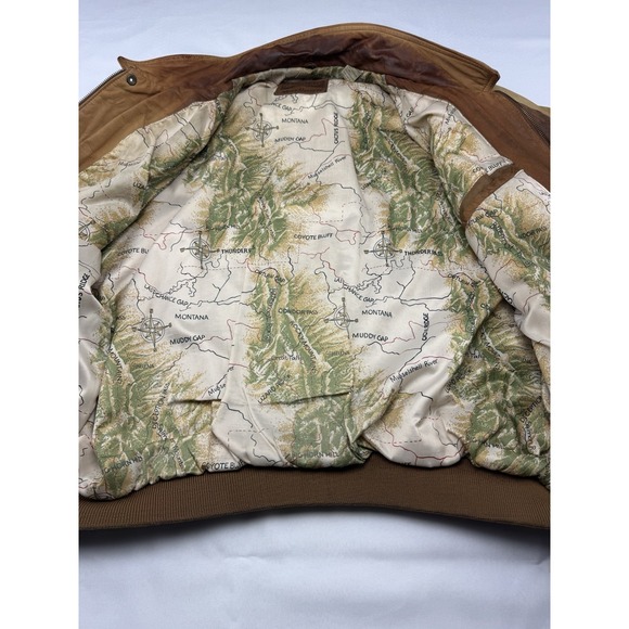 Marlboro Adventure Team Leather Jacket Mens L Montana Map Lining Bomber - Picture 12 of 16